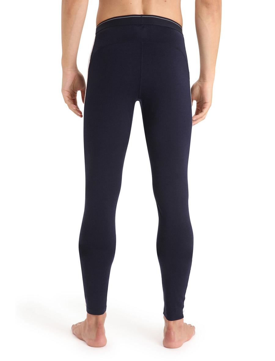 Midnight Navy / Snow Men's Icebreaker Merino 200 Sonebula Thermal Leggings Base Layers | USA 1365EBCX